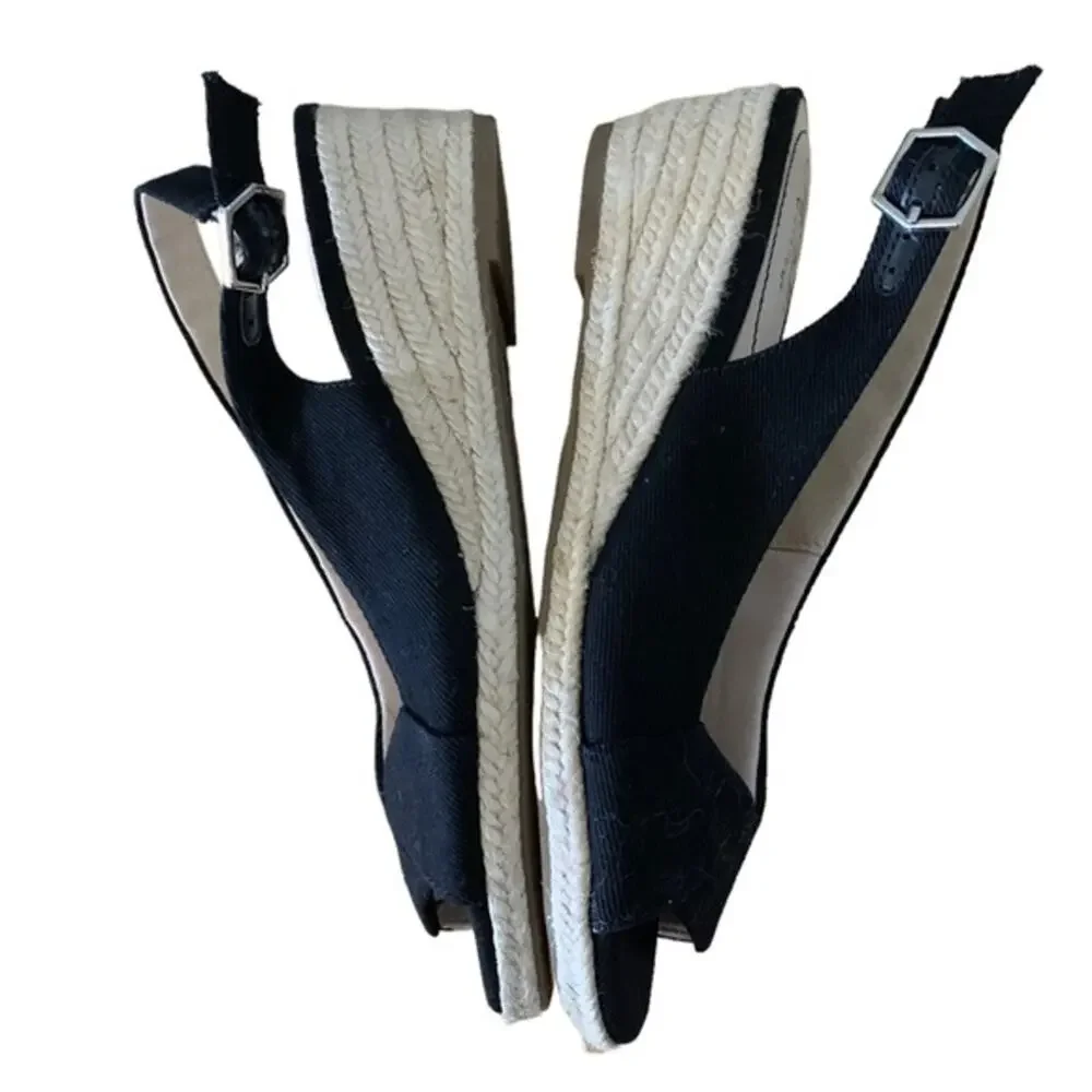 Life stride soft system black espadrilles sling‎ back open toe wedges size 7